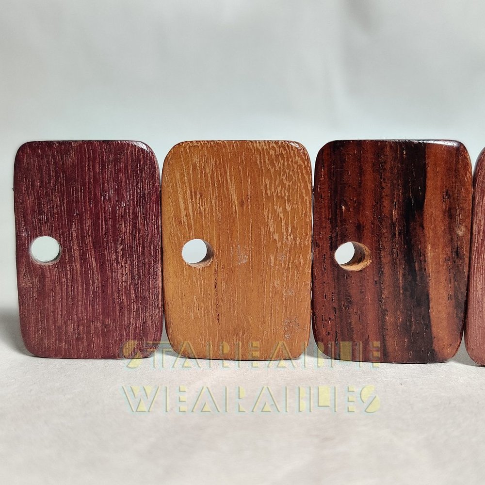 Vintage Exotic Wood Link Belt Wooden Tiles Segmented '90s Handmade Woodgrain VTG - Picture 8 of 8